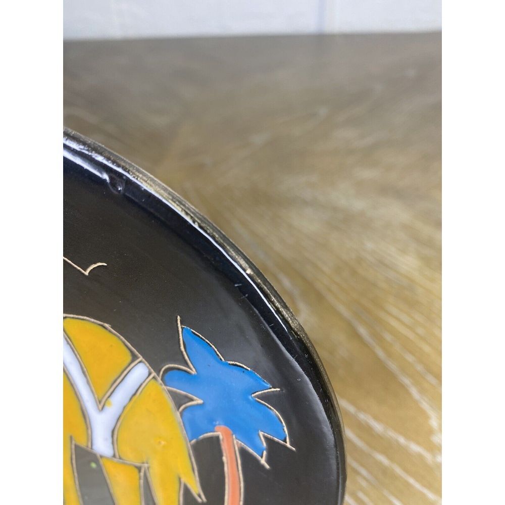 MCM 60s Ruscha‎ Keramik Art Pottery Camel Plate W Germany Enameled Black Cactus - Picture 5 of 7